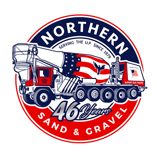 A red white and blue truck with american flag on it