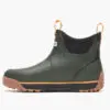 A pair of green boots with black and yellow accents.