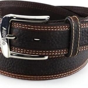 A close up of a belt with a metal buckle