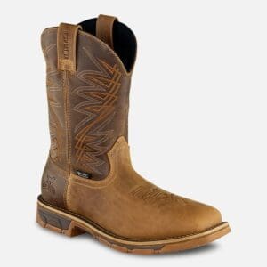 A brown cowboy boot with a brown background