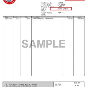 A sample of an invoice with the company logo.