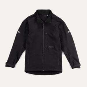 A black jacket is on the ground