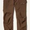 A pair of brown pants are shown with pockets.