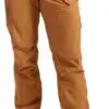 A person wearing brown pants and holding onto something