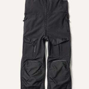 A black bib pants with an open leg.