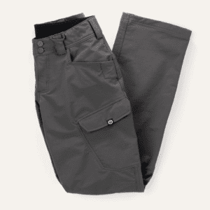 A pair of pants that are grey and black.