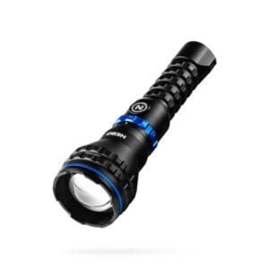 A flashlight with blue lights on it.