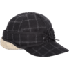 A black hat with a white ear flaps.