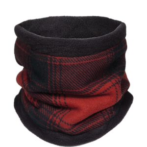 A red and black plaid neck warmer.