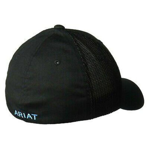 ARIAT Unisex Mesh Side Flexfit Baseball Cap -  Black with Turquoise Logo (1502301) - Image 2
