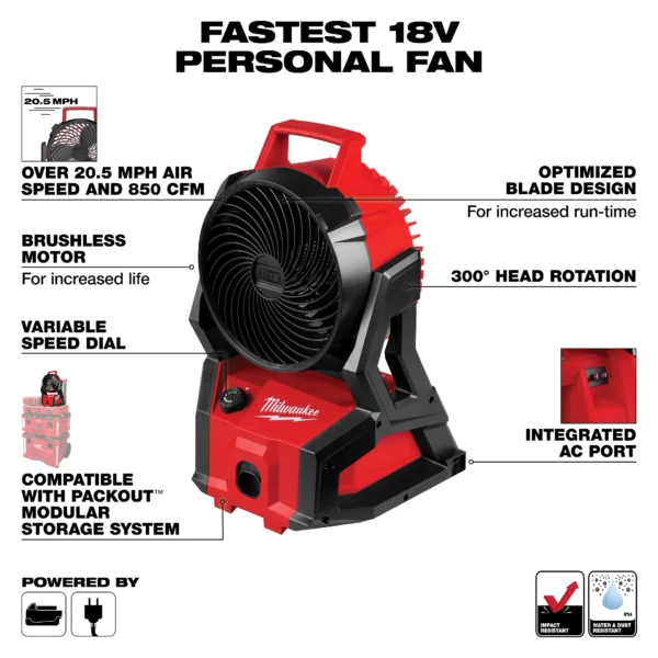 MILWAUKEE M18™ Brushless PACKOUT™ Fan - Bare Tool (0818-20) - Image 8