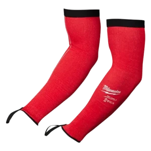 A pair of red arm sleeves with black trim.