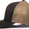 A brown and tan hat with the word ariat on it.