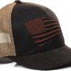 A brown hat with an american flag on it.