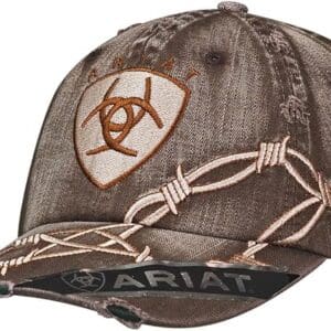 A brown hat with barbed wire and a shield.