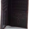 A brown wallet with two different cards inside of it.