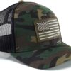 A hat with an american flag patch on it.
