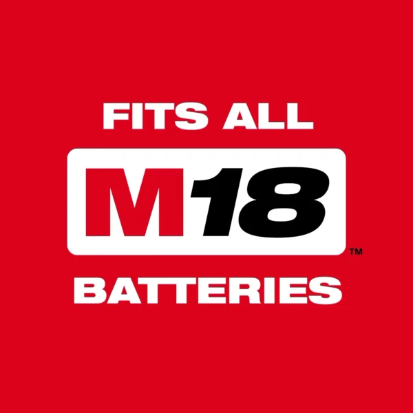 A red background with the words " fits all m 1 8 batteries ".