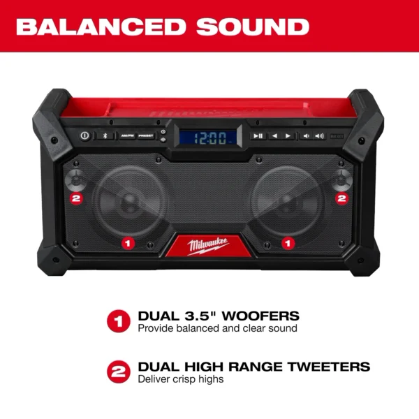 A red and black speaker with the words balanced sound.