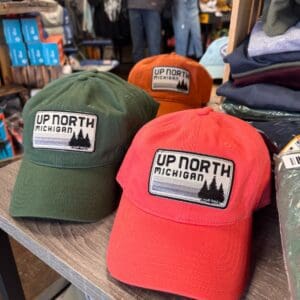 A couple of hats are on the table