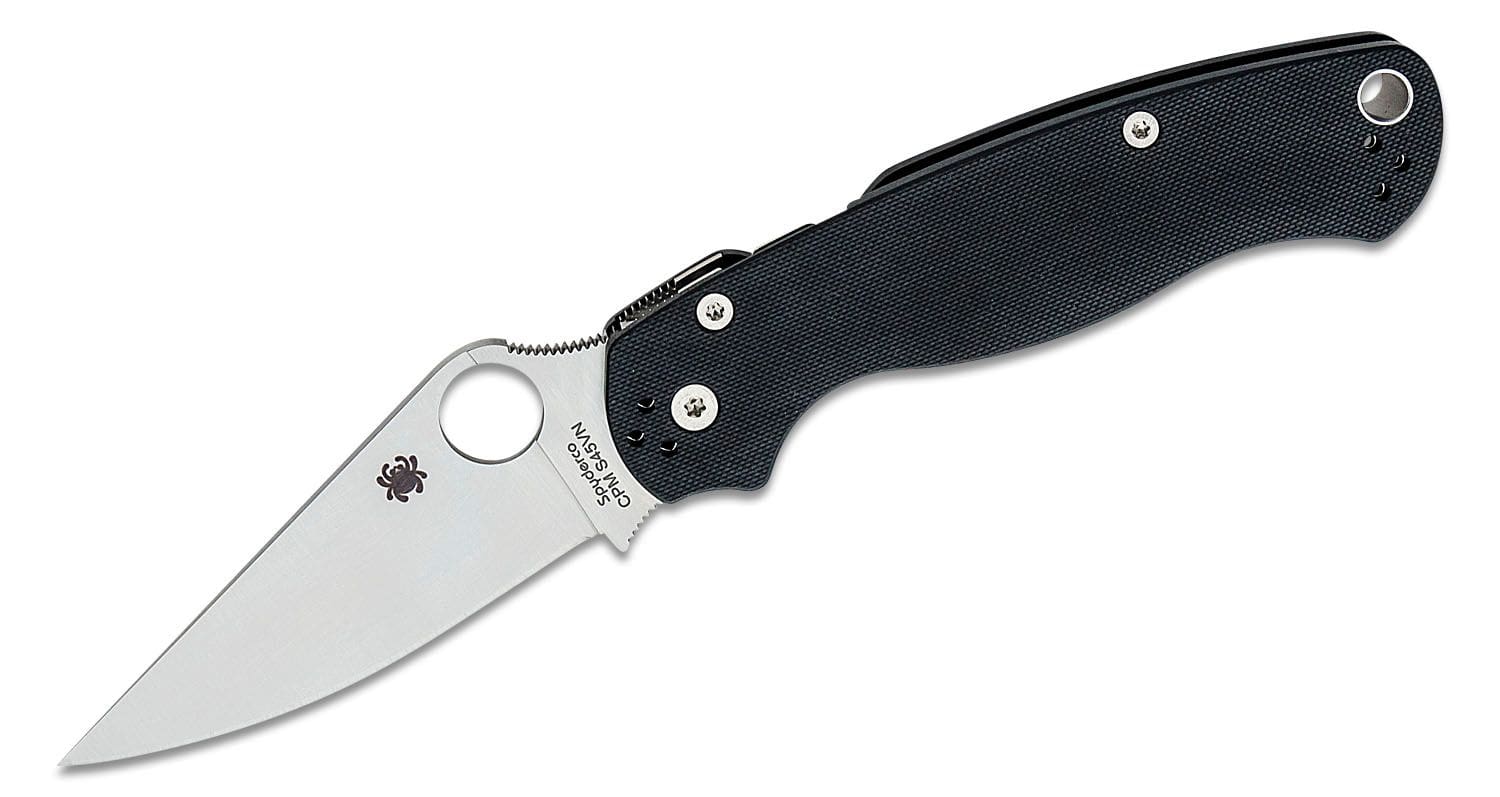 Folding knife with black handle and blade.